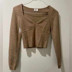 Wilfred camel colored long sleeve nylon, wool, cashmere sweater